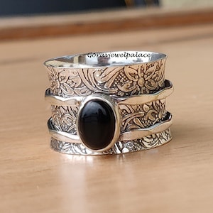 Black Onyx Ring, 925 Sterling Silver Ring, Handmade Ring, Spinner Ring, Meditataion Ring ,Women Jewelry, Anniversary Ring,Gift Item.