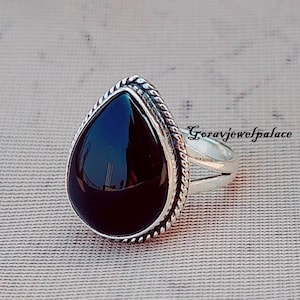 Black Onyx Ring, Pear Shape Stone Ring, 925 Sterling Silver Ring, Handmade Silver Ring, Birthstone Ring, Women Gift Ring, Beautiful Ring