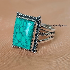Handmade Turquoise Ring: 925 Sterling Silver Boho Band