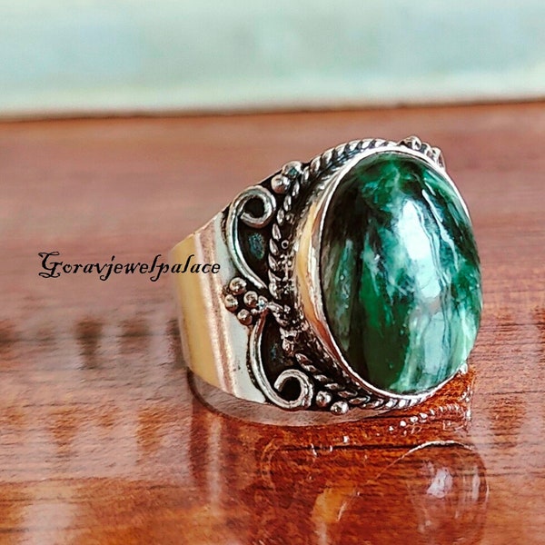 Seraphinite Ring, Boho Design Band Ring, 925 Sterling Silver Ring, Handmade Ring, Women & Men Ring, Anniversary Ring, Beautiful Jewelry