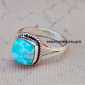 Handmade Larimar Ring: Square Stone, 925 Sterling Silver