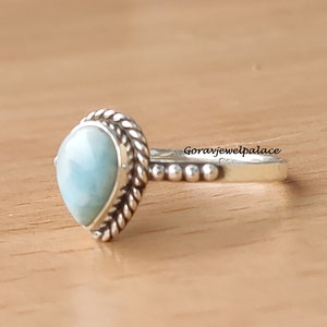 Larimar Ring, 925 Sterling Silver Ring, Handmade Ring, Silver Simple Ring,Mini Ring,Lovely Ring, Pear Shape Ring,Women Jewelry, Gift For Her