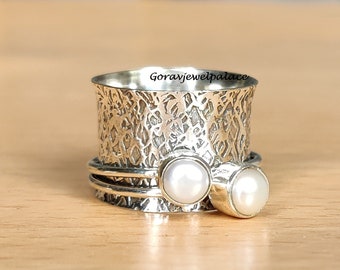 Pearl Ring, 925 Sterling Zilveren Ring, Spinner Ring Handgemaakte Ring, Twee Stenen Ring, Verjaardag Ring, Vrouwen Ring, Cadeau voor haar