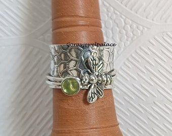 Spinner Peridot Ring, Honeybee Ring, 925 Silver Ring, Designer Ring, Handmade Ring, Boho Ring, Meditation Ring, Event Ring, Silver Jewelry