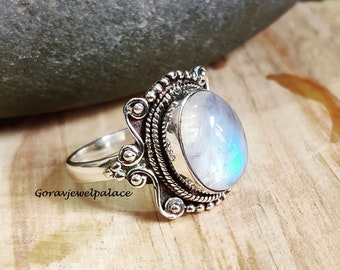 Oval Moonstone Ring, 925 Sterling Silver Ring, Handmade Ring
