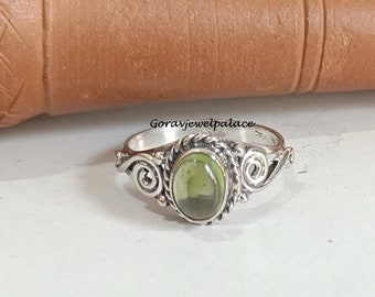 Handmade Peridot 925 Sterling Silver Ring: Boho Band Jewelry
