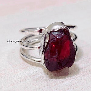 Roher Granat Ring: Handgemachtes 925 Sterling Silber Boho Band