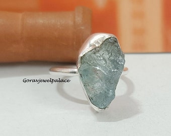 Raw Aquamarine Ring: Handmade 925 Sterling Silver Band Ring