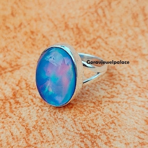 Handmade Aurora Opal Band Ring: 925 Sterling Silver