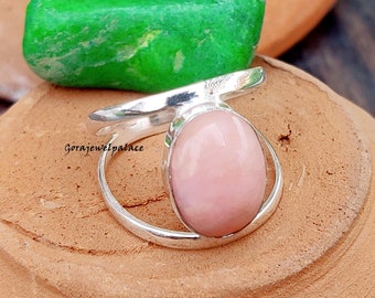 Rosa Opalring, 925er Silberring, handgefertigter Ring, Edelsteinring, Ring in bester Silberqualität, wunderschöner Ring, Boho-Ring, Geschenkring, Daumenring