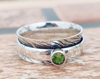 Peridot Spinner Ring: Handmade 925 Sterling Silver Boho Meditation Ring