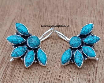 Handmade Turquoise Dangle Earrings: 925 Sterling Silver Boho Jewelry