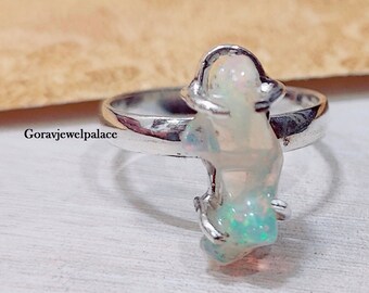 Handmade Opal Ring: 925 Sterling Silver Band, Boho Jewelry