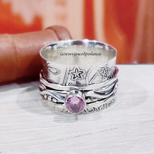 Rose quartz Ring, 925 Silver Ring, Spinner Ring, Handmade Ring, Boho Ring, Women Ring, Gift Ring,Silver Jewelry, Meditation Ring,Thumb Ring