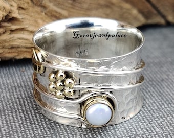 Handmade Pearl Ring: 925 Sterling Silver Boho Band