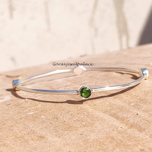 Peridot Bangle, 925 Sterling Silver Bangle, Four Stone Bangle, Crystal Bangle, Simple Gift Bangle ,Handmade Bangle, Rose quartz Jewelry.