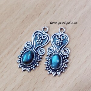 Handmade Labradorite Dangle Earrings: 925 Sterling Silver, 6x8mm Gemstone