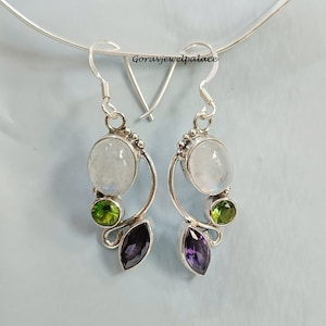 Moonstone Earring, 925 Silver Earring, Amethyst Earring, Dangle Earring, Peridot Earring, Women Earring,Handmade Earring, Designer Jewelry