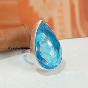 Blue Topaz Ring, 925 Silver Ring, Band Ring, Handmade Ring, Anniversary Ring, Women Ring, Gift Item, Events Ring, Worry Ring, Topaz jewelry