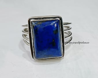 Handmade Lapis Lazuli 925 Sterling Silver Band Ring: Boho Jewelry