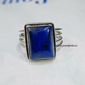 Handmade Lapis Lazuli 925 Sterling Silver Band Ring: Boho Jewelry