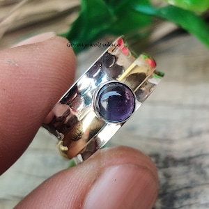 Amethyst Ring, Handmade Ring, 925 Sterling Silver Ring, Brass Spinner Ring, Women Ring, Silver Jewelry, Beautiful Ring, Meditation Ring
