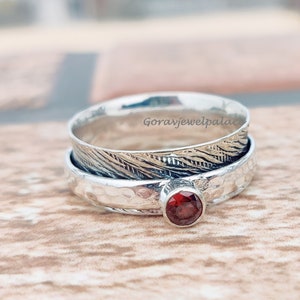 Granat Ring, 925 Sterling Silber Ring, Spinner Ring, Handgemachter Ring, Boho Ring, Ehering, Sorgen Ring, Geschenk für Sie, Meditation Ring