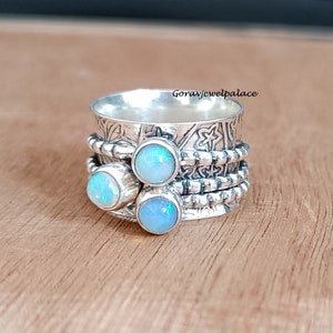 Opal Spinner Ring: Handmade 925 Sterling Silver Meditation Ring