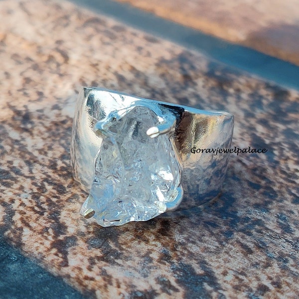 Herkimer Diamond Ring, 925 Sterling Silver Ring, White Color Stone, Raw Gemstone, Handmade Ring, Crystal Herkimer Ring, Gift For Love