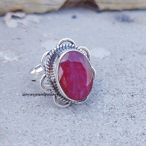 Handmade Ruby Ring: 925 Sterling Silver Flower Band