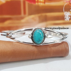 Turquoise Bangle,925 Silver Bangle,Boho Bangle,Adjustable Open Cuff,Ladies Bangle,Handmade Bangle,Designer Gift Bangle, Oval Stone Bangle