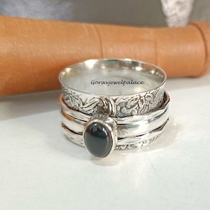 Black Onyx Sterling Silver Spinner Ring: Handmade Meditation Jewelry