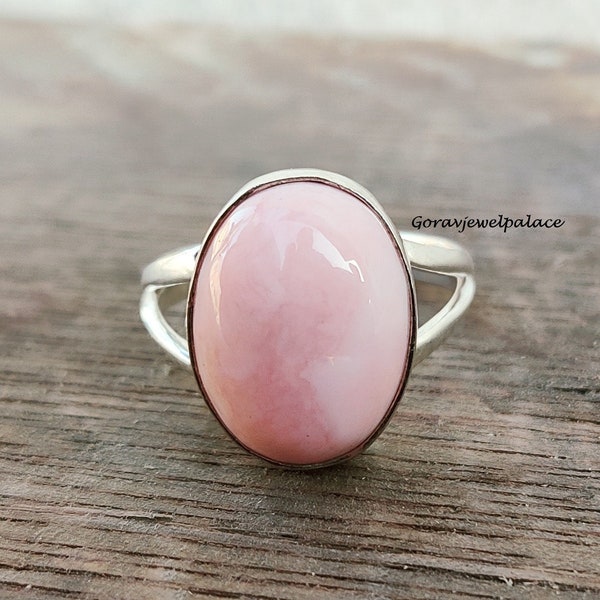 Bague opale rose, bague en argent 925, bague faite main, bague d'anniversaire, bague femme, bague simple, bague pierre ovale, bijoux amour rose, bague de cérémonie