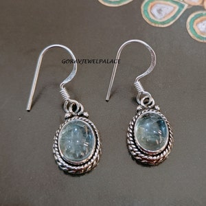 Aquamarine Earring/ Oval Stone Earring/Boho Earring/Dangle & Drop Earrings/925 Silver Jewelry/Handmade Earring/Aquamarine Jewelry.