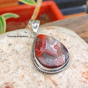 Crazy Lace Agate Pendant, Pear Gemstone Pendant, Handmade With 925 Silver Pendant, Good-Looking Pendant, Designer Gift Pendant, Boho Pendant