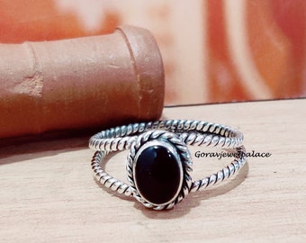 Handmade Black Onyx 925 Sterling Silver Band Ring