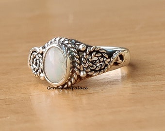 Opal Ring: Handmade 925 Sterling Silver Boho Band