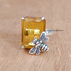 Citrine Honeybee Ring: Handmade 925 Sterling Silver Band