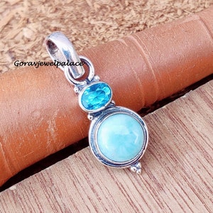 Natural Larimar Pendant, 925 Sterling Silver Pendant, Blue Topaz Pendant, Handmade Pendant, Necklace For Women, Top Quality Pendant