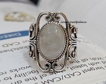 Handmade Moonstone Ring: 925 Sterling Silver Boho Band