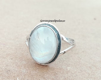 Maansteen ring, 925 sterling zilveren ring, eenvoudige band ring, handgemaakte ring, Boho ring, edelsteen ring, evenementen ring, vrouwen cadeau, ovale stenen ring