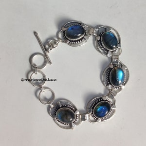 Labradorite Bracelet, 925 Silver bracelet, Latest bracelet,Designer bracelet,Handmade Gift Bracelet, Five Stone Bracelet, Lock Bracelet