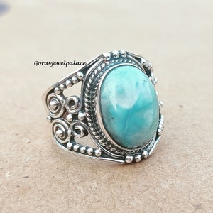 Handgefertigter Larimar Bandring: 925 Sterling Silber Designer Ring