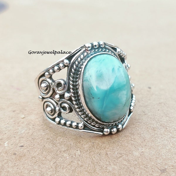 Larimar Ring, Designer Band Ring, 925 Sterling Silver Ring,Handmade Ring,Events Ring,Women Ring, Anniversary Ring, Beautiful Gift Ring