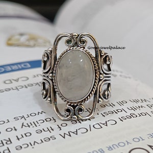 Handmade Moonstone Ring: 925 Sterling Silver Boho Band