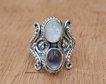 Bague pierre de lune, bague en argent sterling 925, bague faite main, jonc, bague pour femme, bague de l'amitié, bague de créateur, bijoux cadeau, bijoux en améthyste.