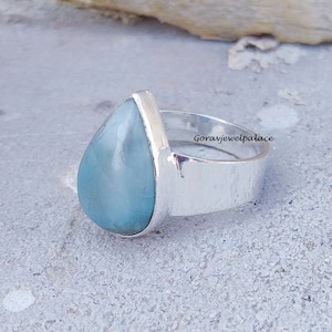 Handmade Larimar Ring: 925 Sterling Silver Boho Band