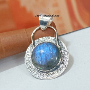Pendentif labradorite, pendentif en argent 925, pendentif fait main, collier pour femme, pendentif bohème, pendentif pierre ronde, pendentif cadeau