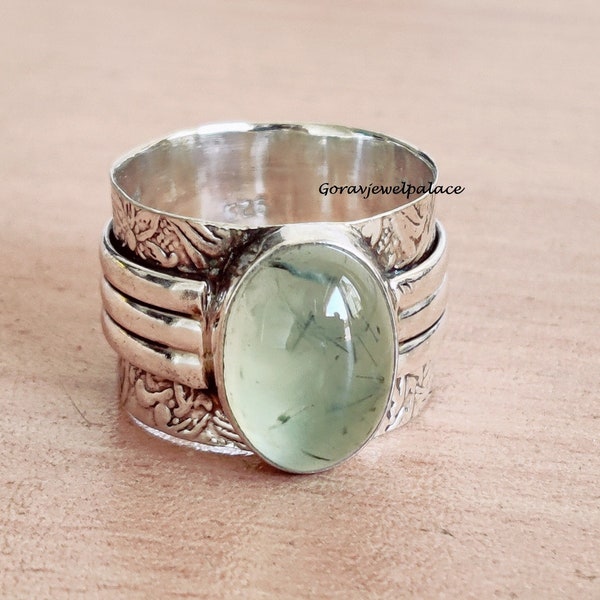 Anello Prehnite, Anello in argento sterling 925, Anello fatto a mano, Anello a fascia, Gioielli da donna, Anello in pietra ovale, Gioielli regalo, Anello Boho, Gioielli Prehnite.