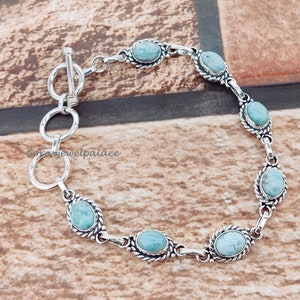 Larimar Bracelet, 925 Silver bracelet, Women Simple Bracelet, Latest bracelet,Designer bracelet,Handmade Gift Bracelet, Seven Stone Bracelet